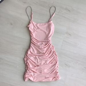 Lucy in the Sky Pink Ruched Mini Dress with Beaded Straps